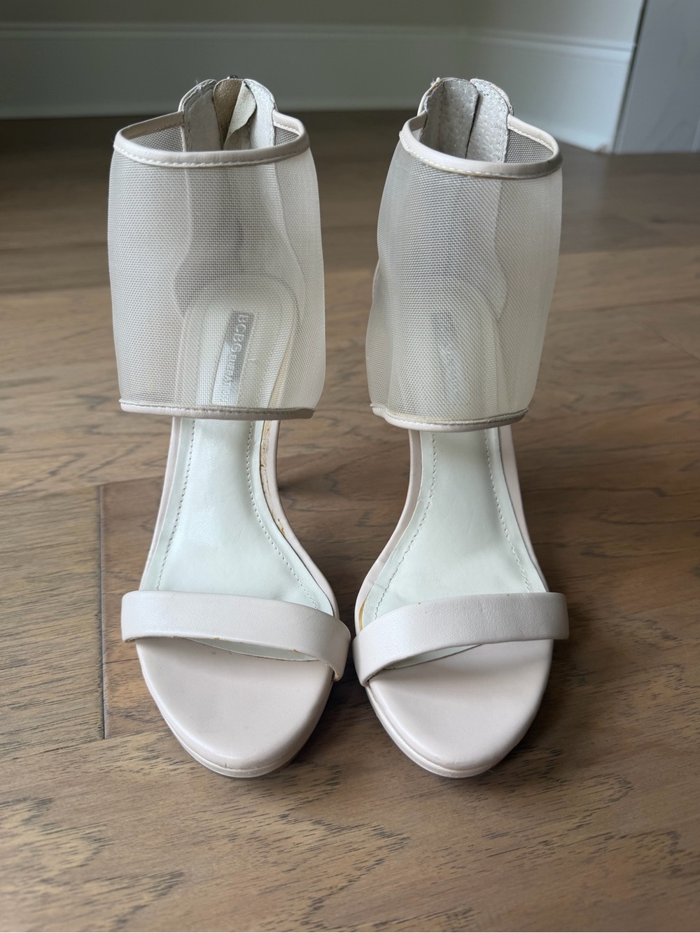BCBGeneration Sheer Ankle-Cuff Sandals in Light Beige